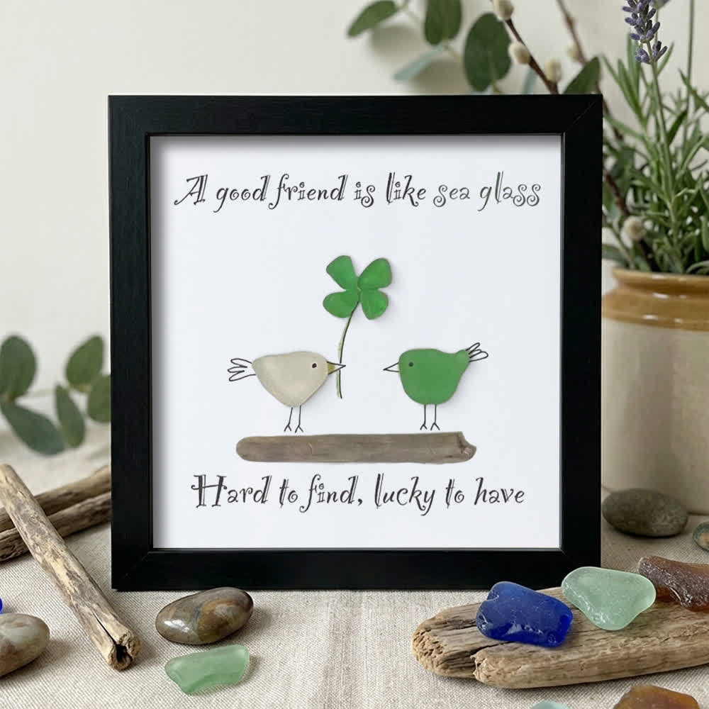Four-leaf Clover Friendship Sea Glass Framed Art - Black - 8" X 8" - image 10