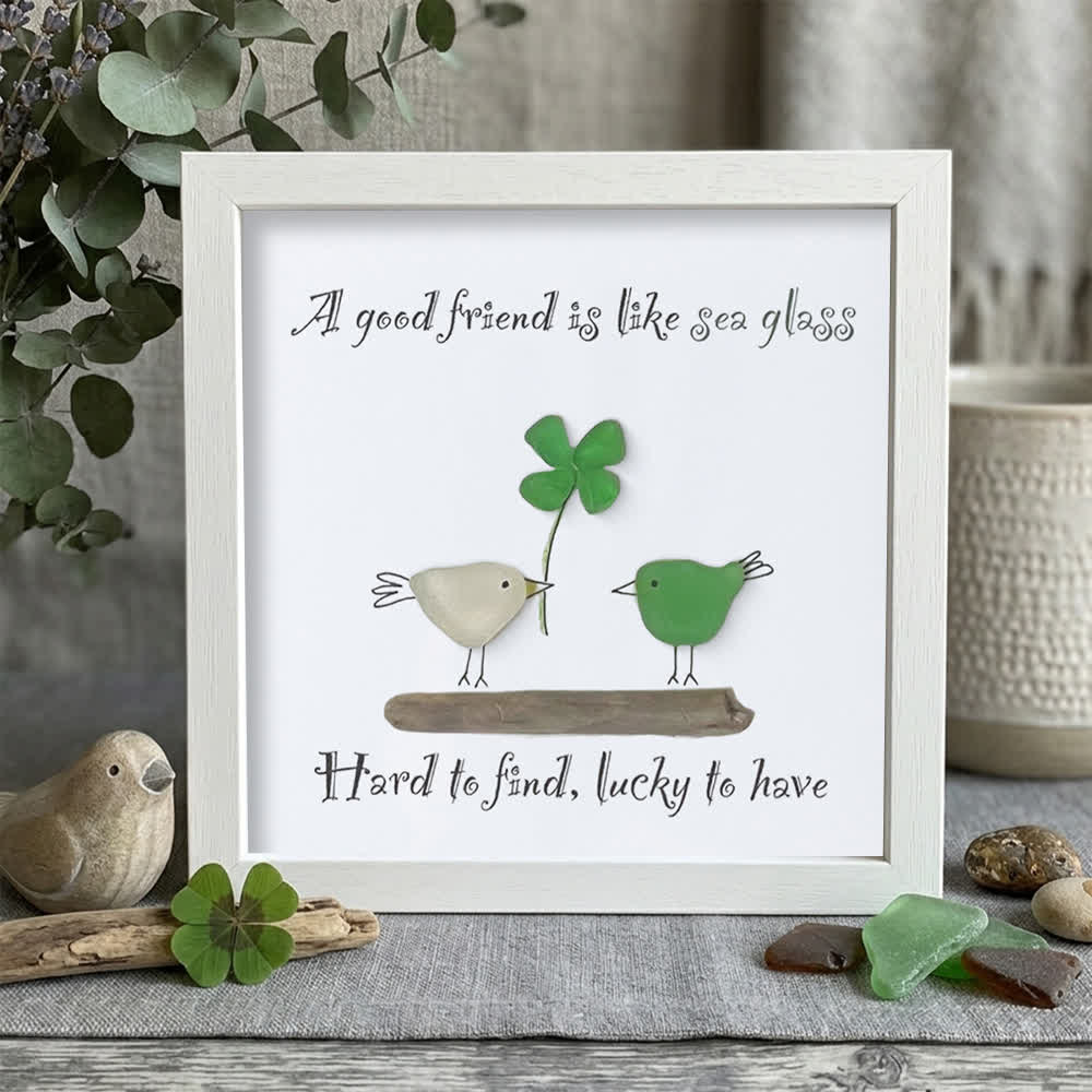 Four-leaf Clover Friendship Sea Glass Framed Art - White - 8" X 8" - image 11