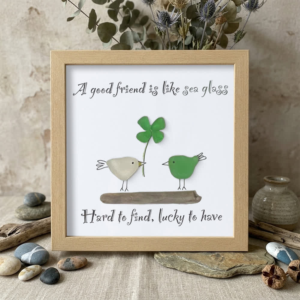 Four-leaf Clover Friendship Sea Glass Framed Art - Oak - 8" X 8" - image 9