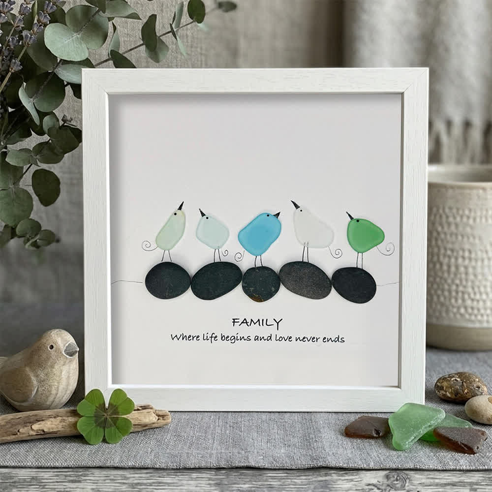 Warm Birds Love Family Sea Glass Framed Art - White - 8" X 8" - image 10