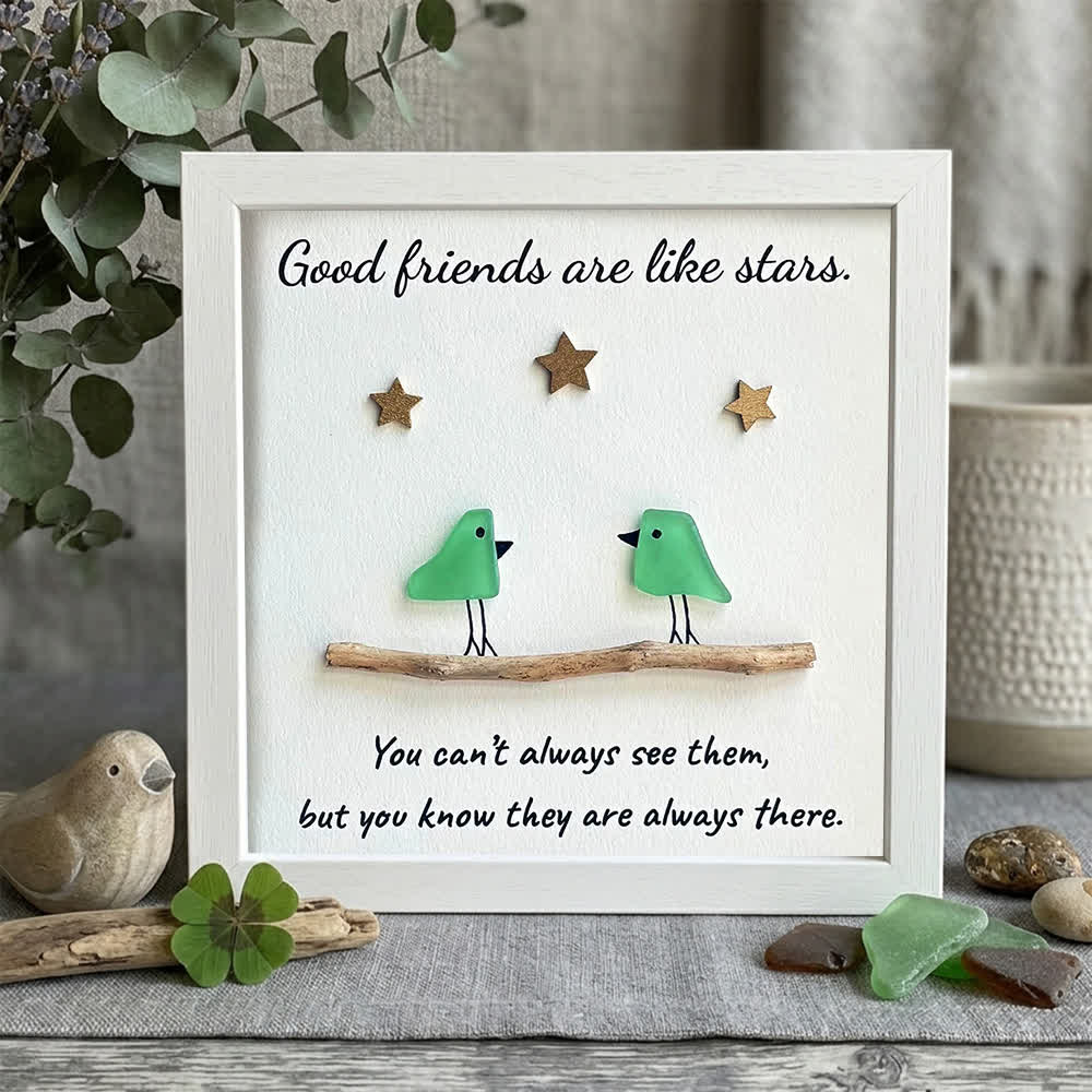 Good Friends Are Like Stars Birds Sea Glass Framed Art - White - 8" X 8" - image 10