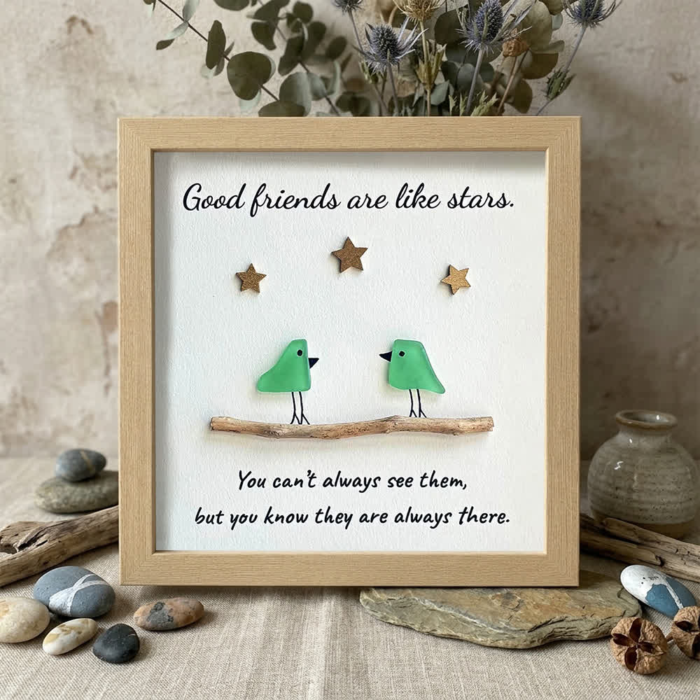 Good Friends Are Like Stars Birds Sea Glass Framed Art - Oak - 8" X 8" - image 8