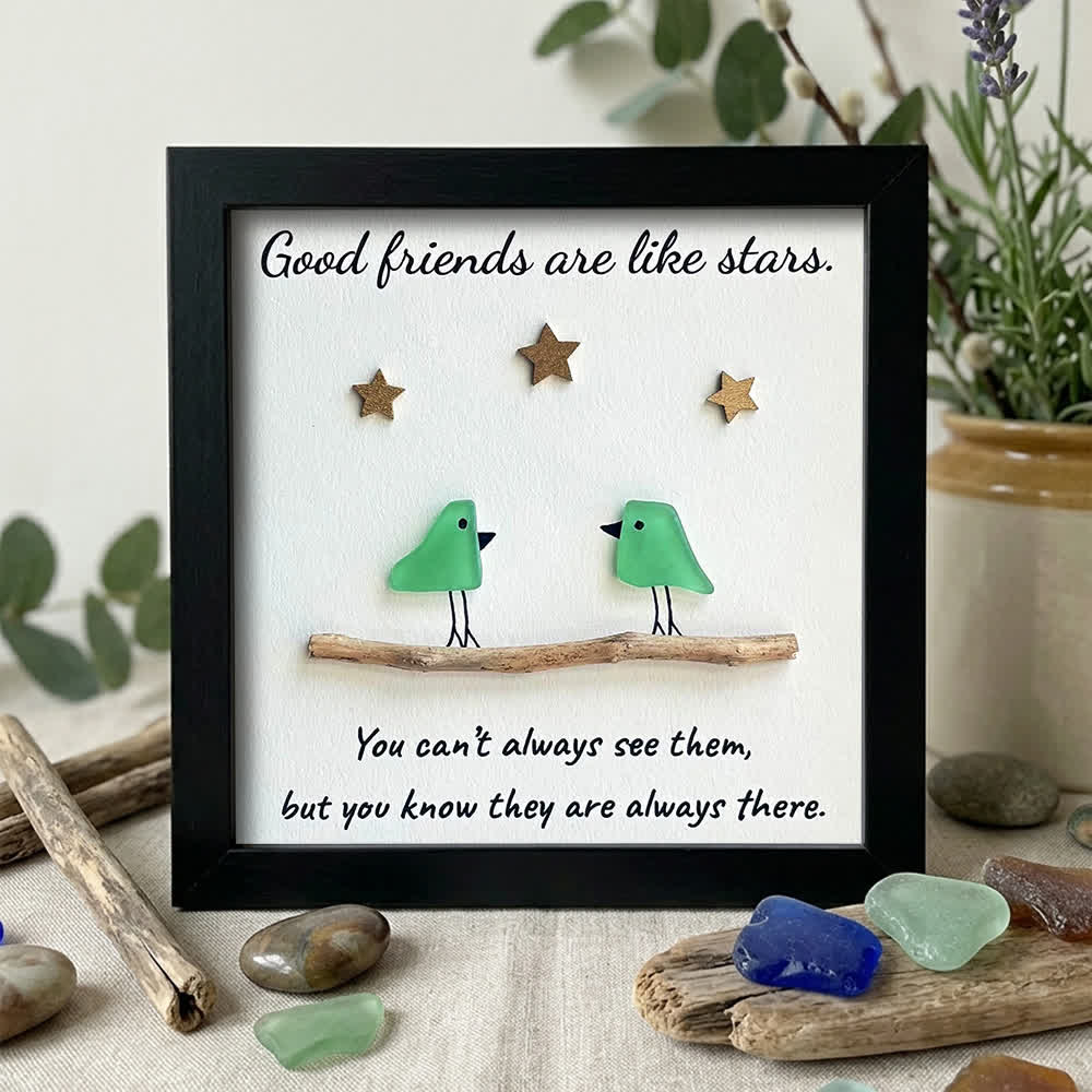 Good Friends Are Like Stars Birds Sea Glass Framed Art - Black - 8" X 8" - image 9