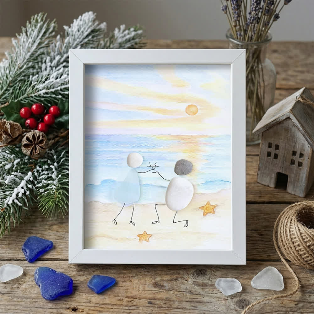 Proposal Engagement Couple Sea Glass Framed Art - Sunset - White - 8" X 6" - image 18