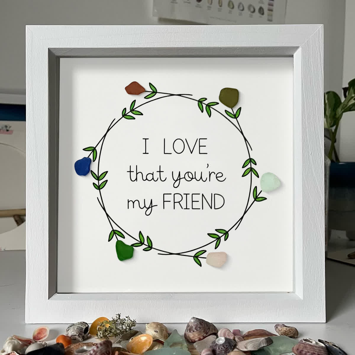 I Love That You're My Friend Wreath Sea Glass Framed Art - image 4