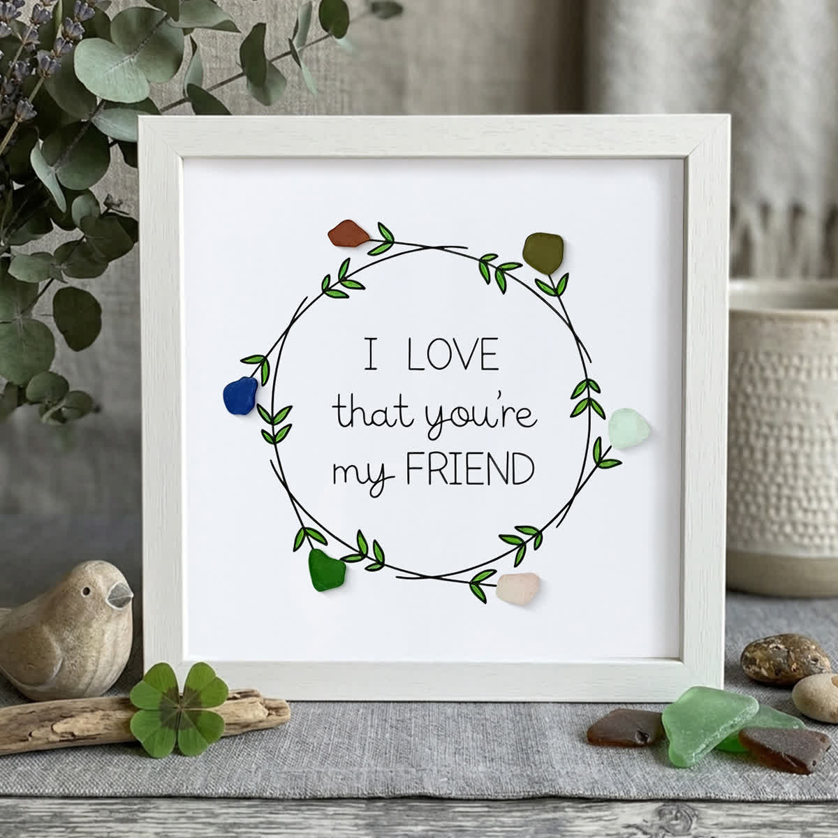 I Love That You're My Friend Wreath Sea Glass Framed Art - White - 8" X 8" - image 12