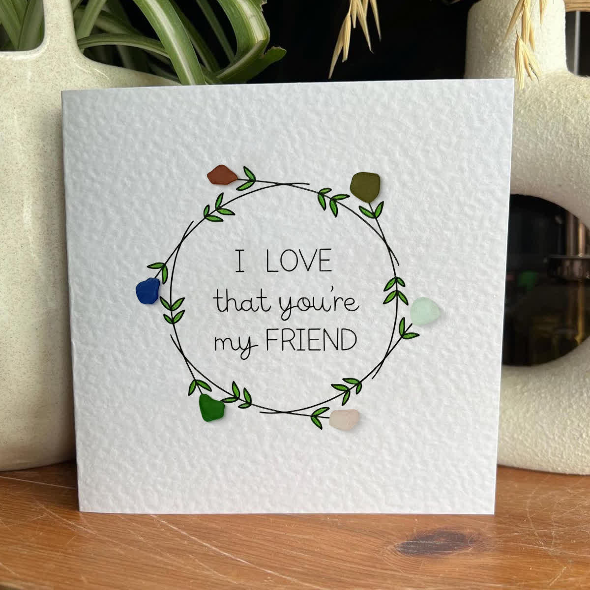 I Love That You're My Friend Wreath Sea Glass Framed Art - Seaglass Card - 8" X 8" - image 1