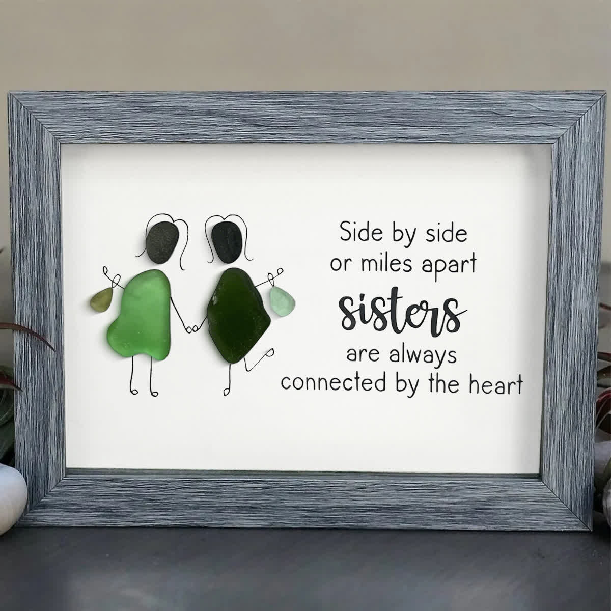 Sisters Connected by Heart Sea Glass Framed Art - image 0