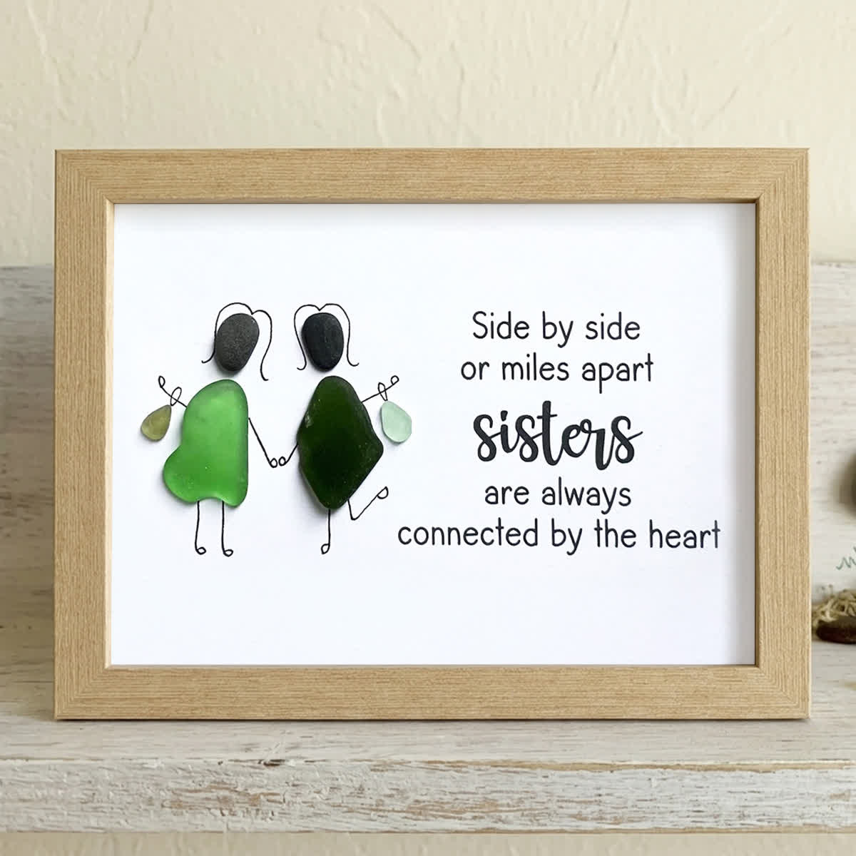 Sisters Connected by Heart Sea Glass Framed Art - Oak - 6" X 8" - image 11