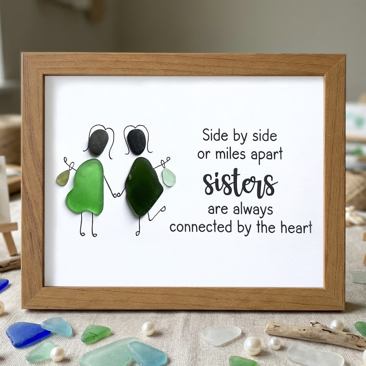 Sisters Connected by Heart Sea Glass Framed Art - Walnut Brown - 6" X 8" - image 12