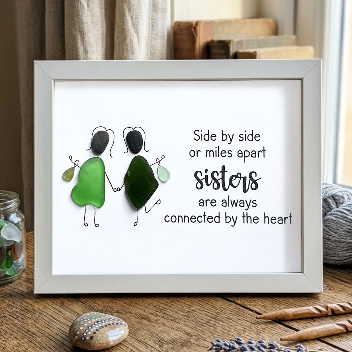 Sisters Connected by Heart Sea Glass Framed Art - White - 6" X 8" - image 14