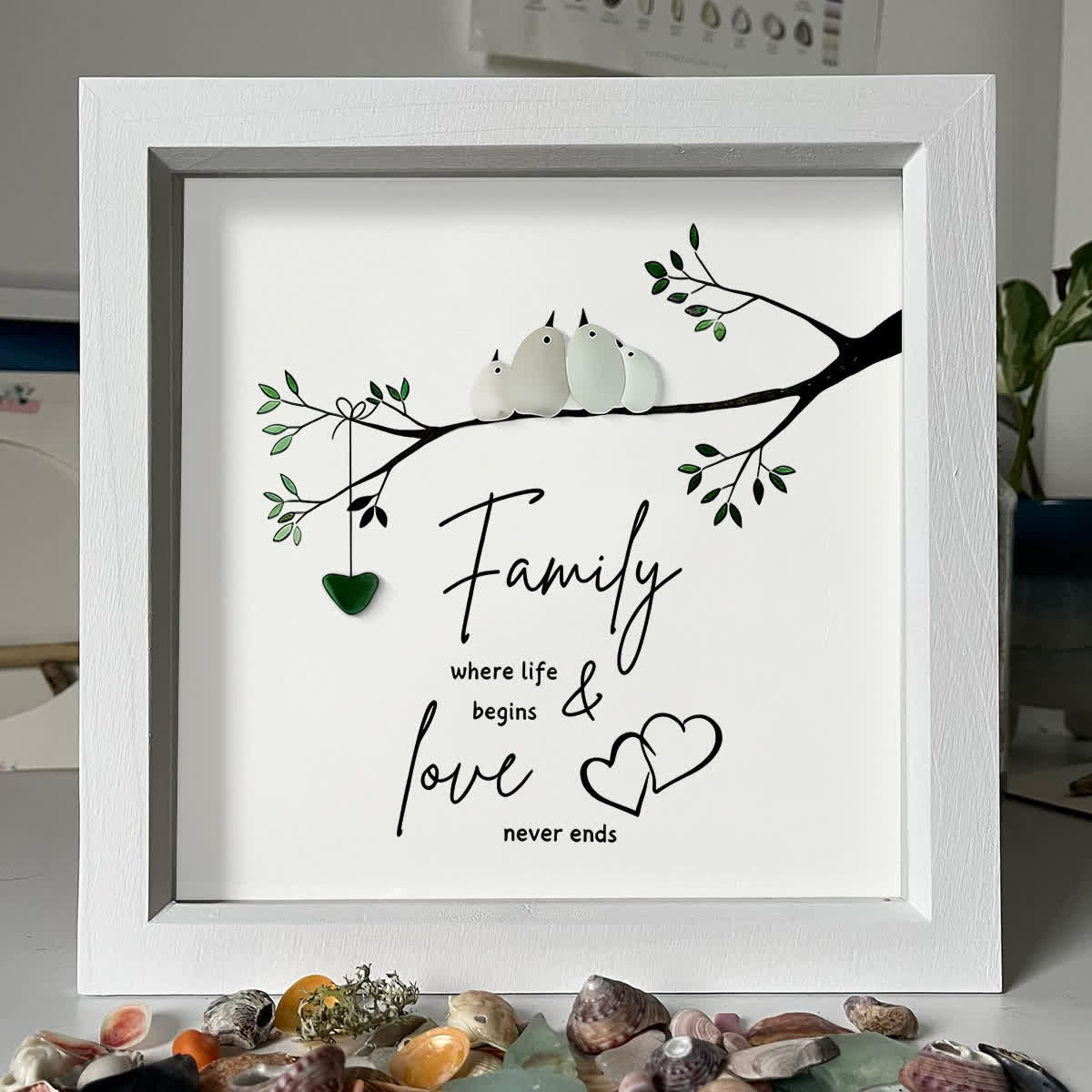 Sweet Flock Of Birds Family Sea Glass Framed Art - image 0