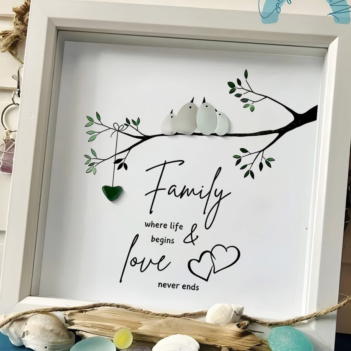 Sweet Flock Of Birds Family Sea Glass Framed Art - image 5