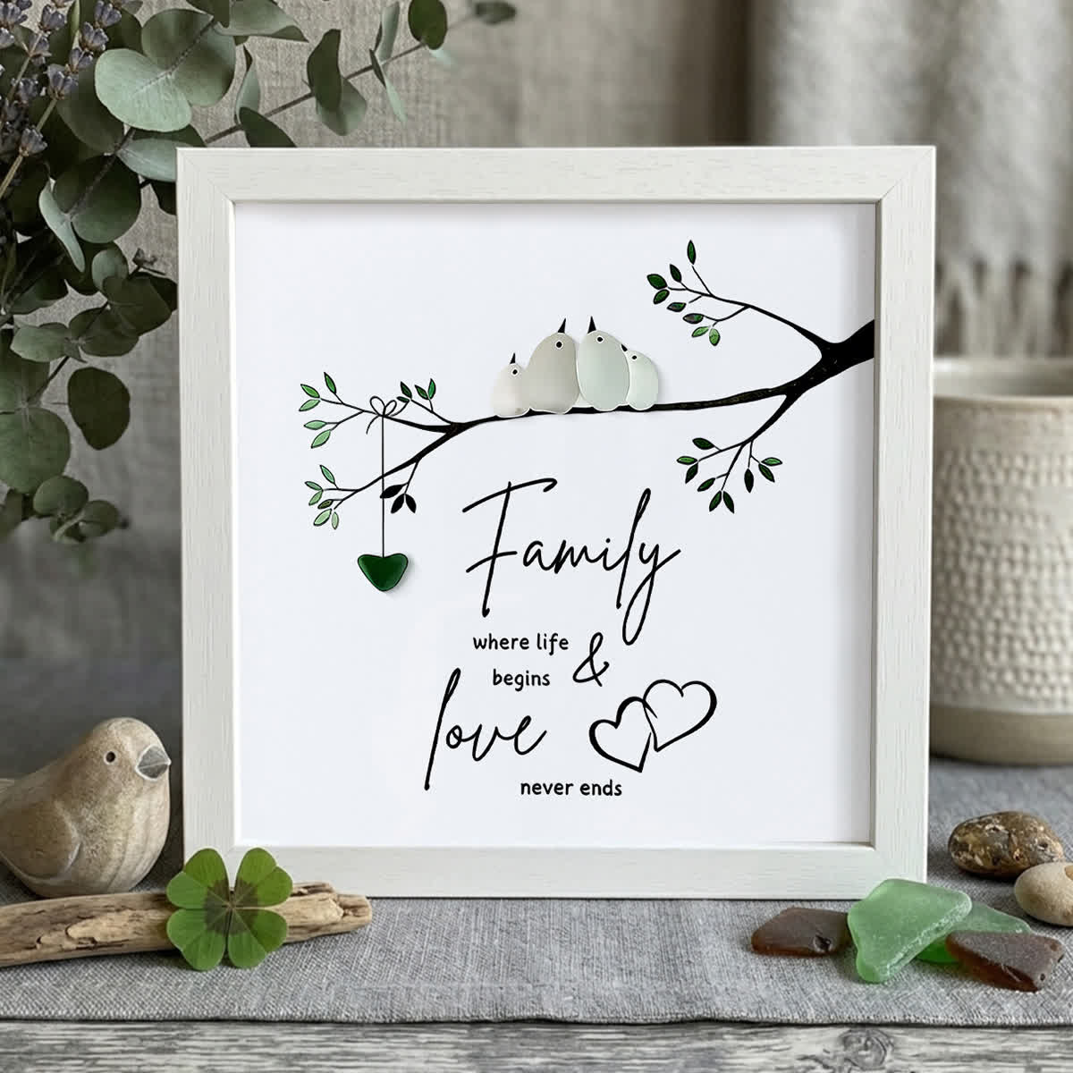 Sweet Flock Of Birds Family Sea Glass Framed Art - White - 8" X 8" - image 12