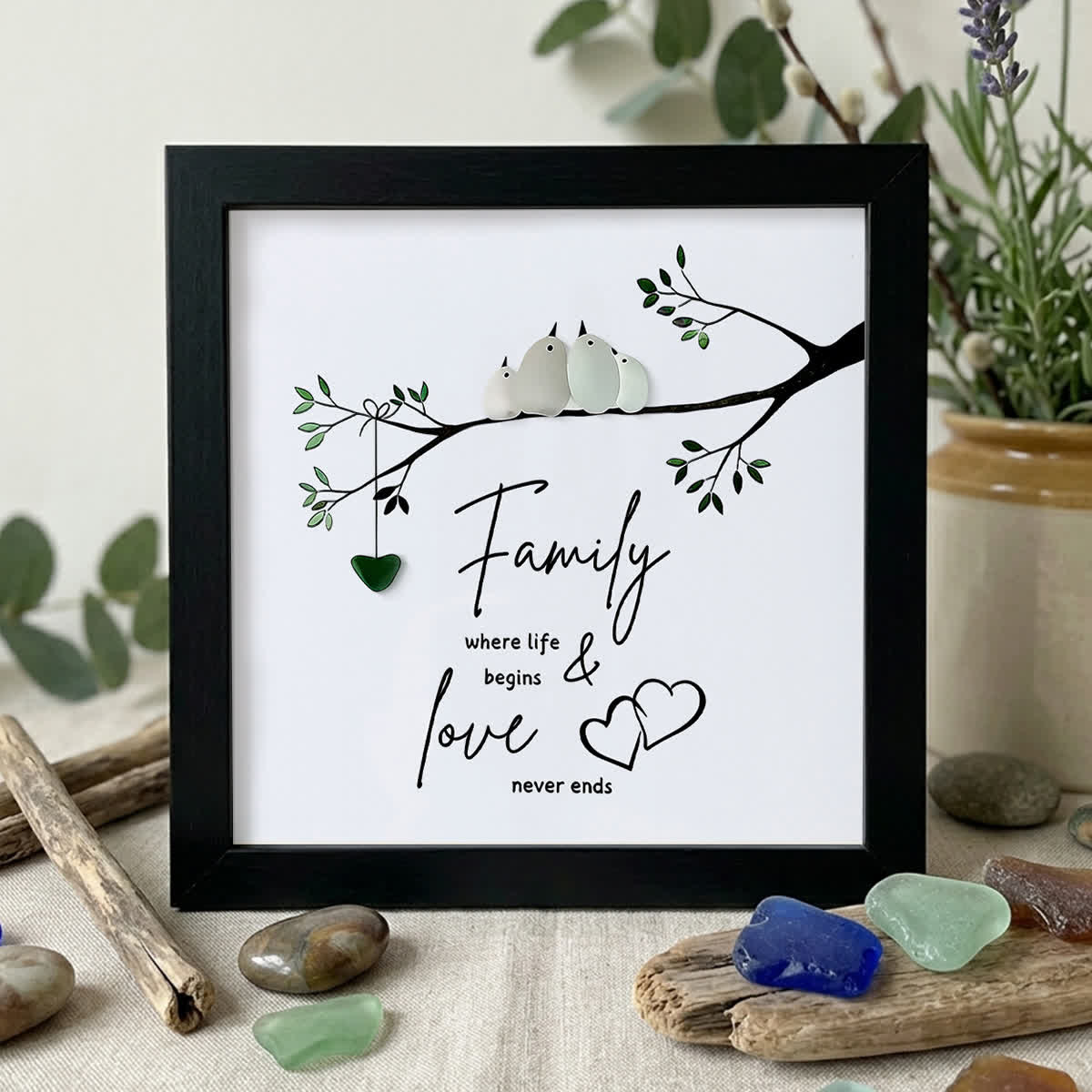 Sweet Flock Of Birds Family Sea Glass Framed Art - Black - 8" X 8" - image 11