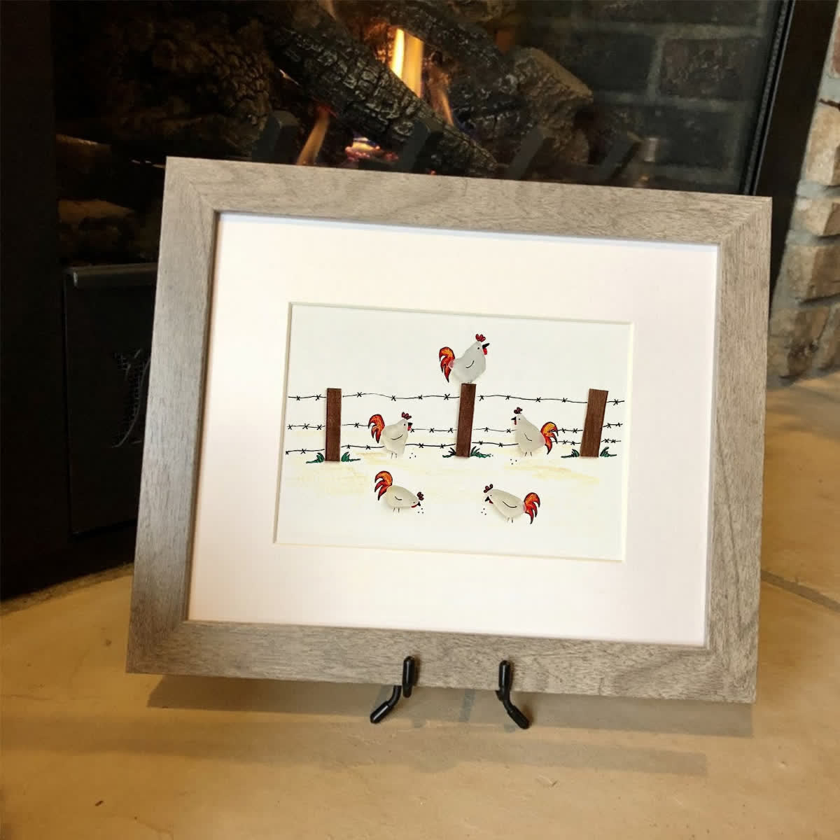 Rustic Farmhouse Roosters Sea Glass Framed Art - image 5