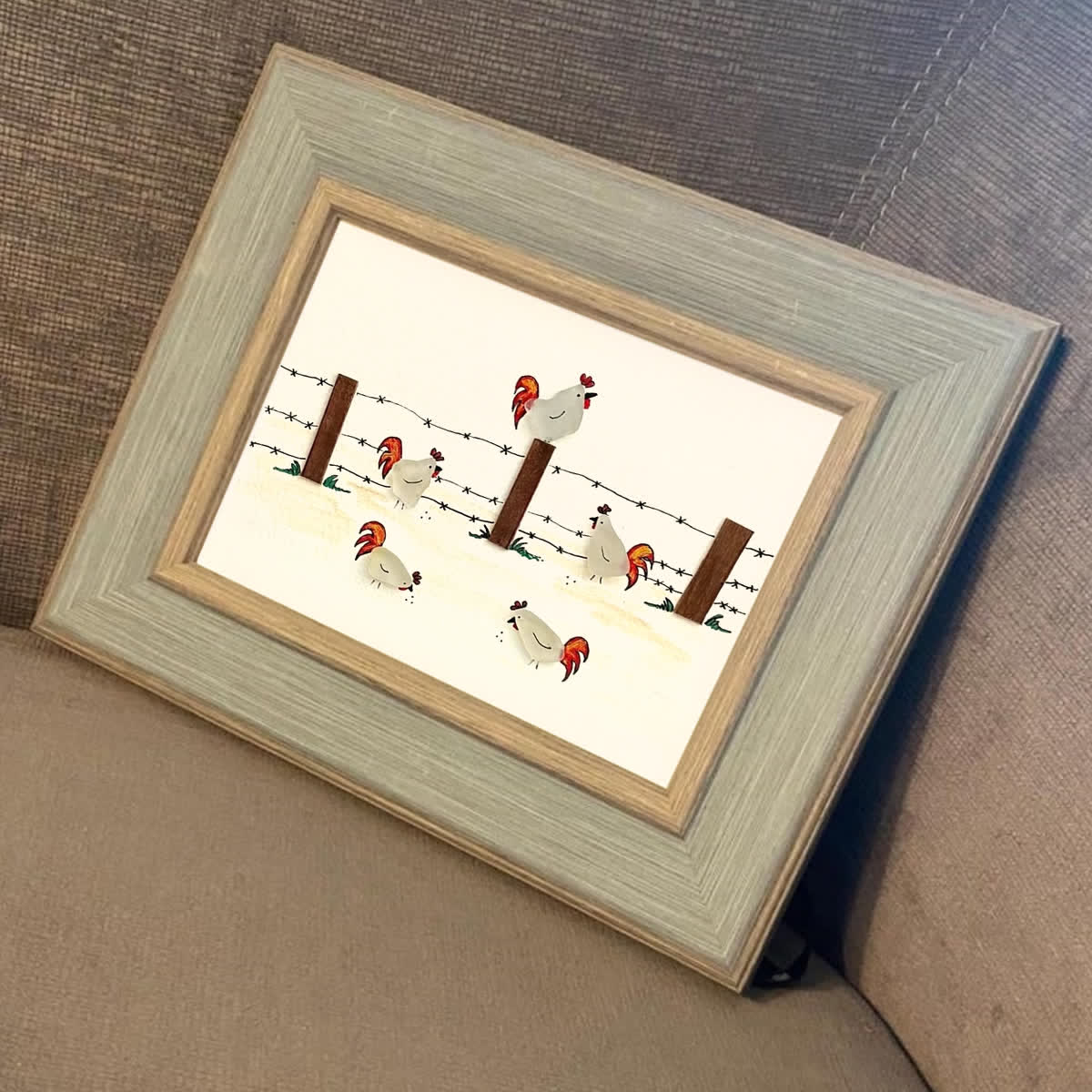 Rustic Farmhouse Roosters Sea Glass Framed Art - image 9
