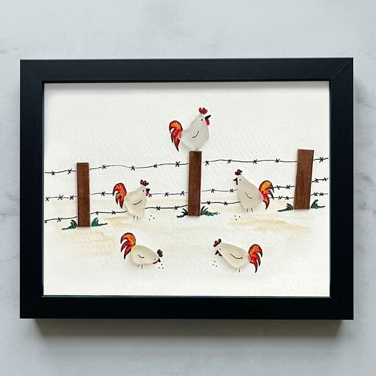 Rustic Farmhouse Roosters Sea Glass Framed Art - Black - 6" X 8" - image 13