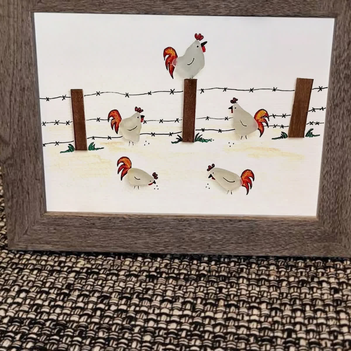 Rustic Farmhouse Roosters Sea Glass Framed Art - image 7