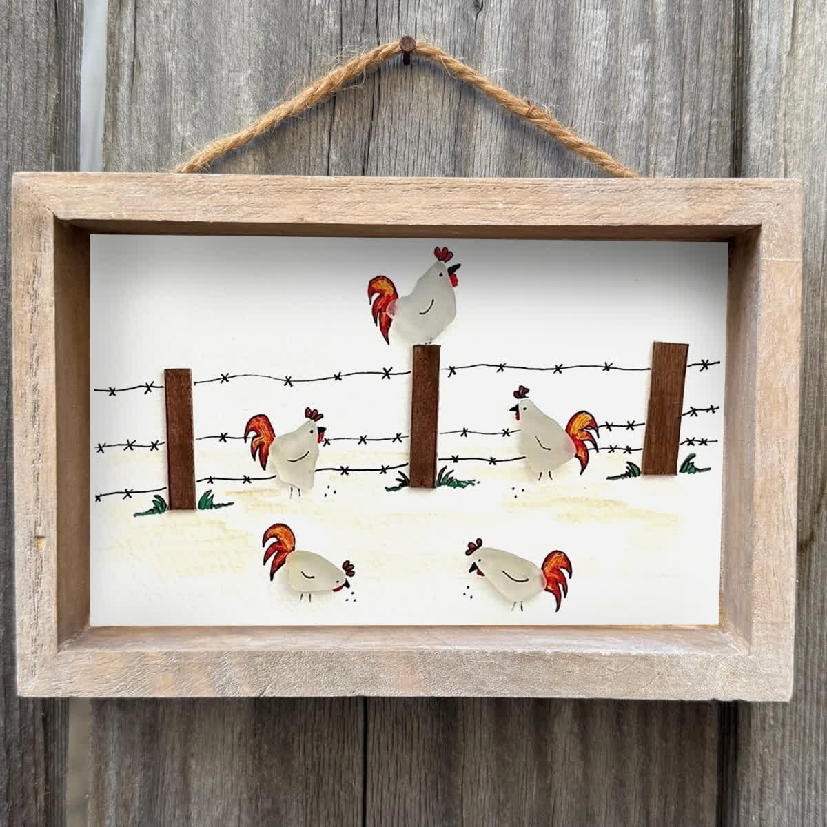 Rustic Farmhouse Roosters Sea Glass Framed Art - image 10