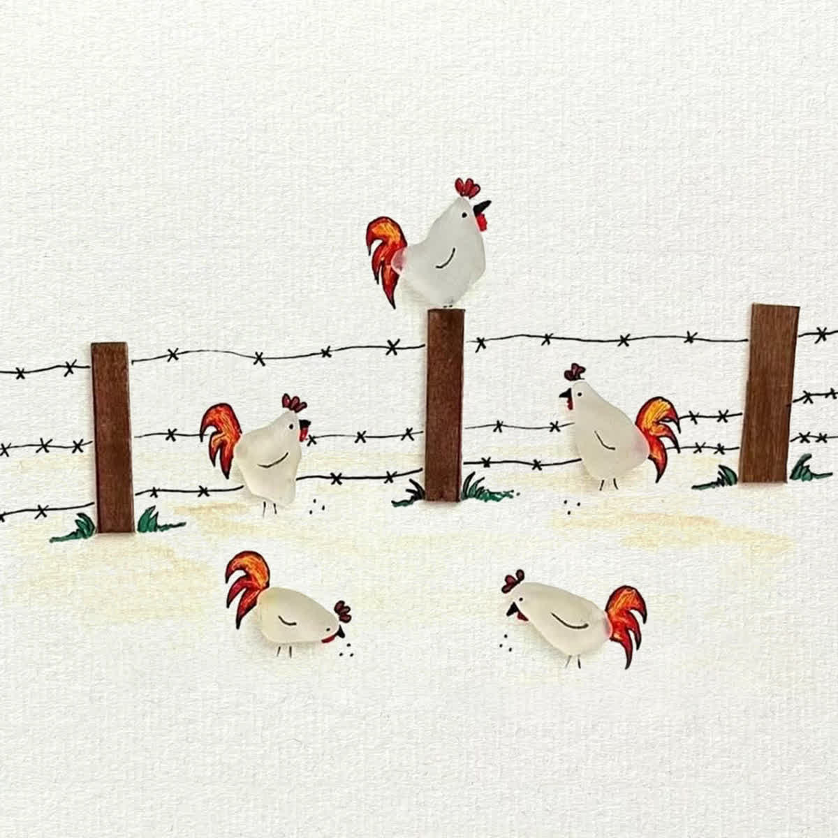 Rustic Farmhouse Roosters Sea Glass Framed Art - image 2