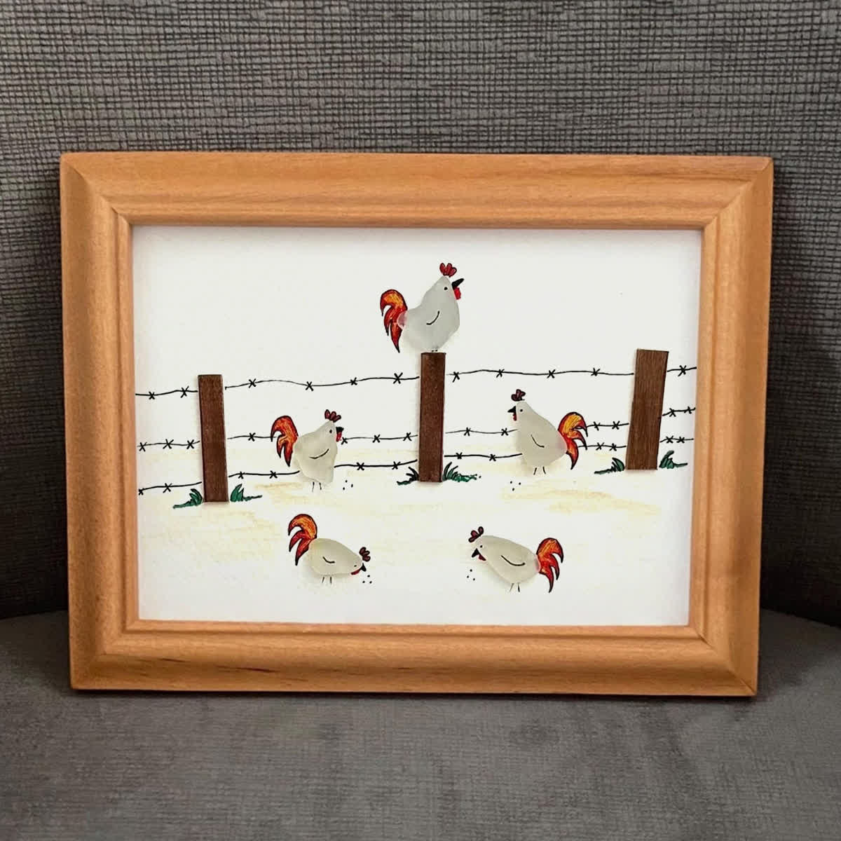 Rustic Farmhouse Roosters Sea Glass Framed Art - image 8