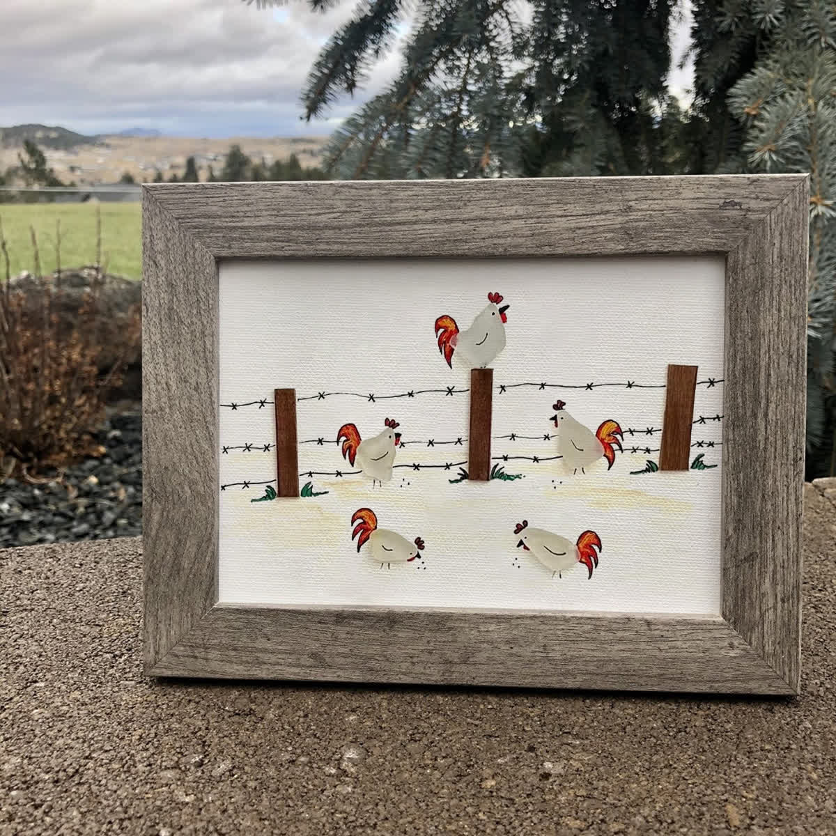 Rustic Farmhouse Roosters Sea Glass Framed Art - image 0