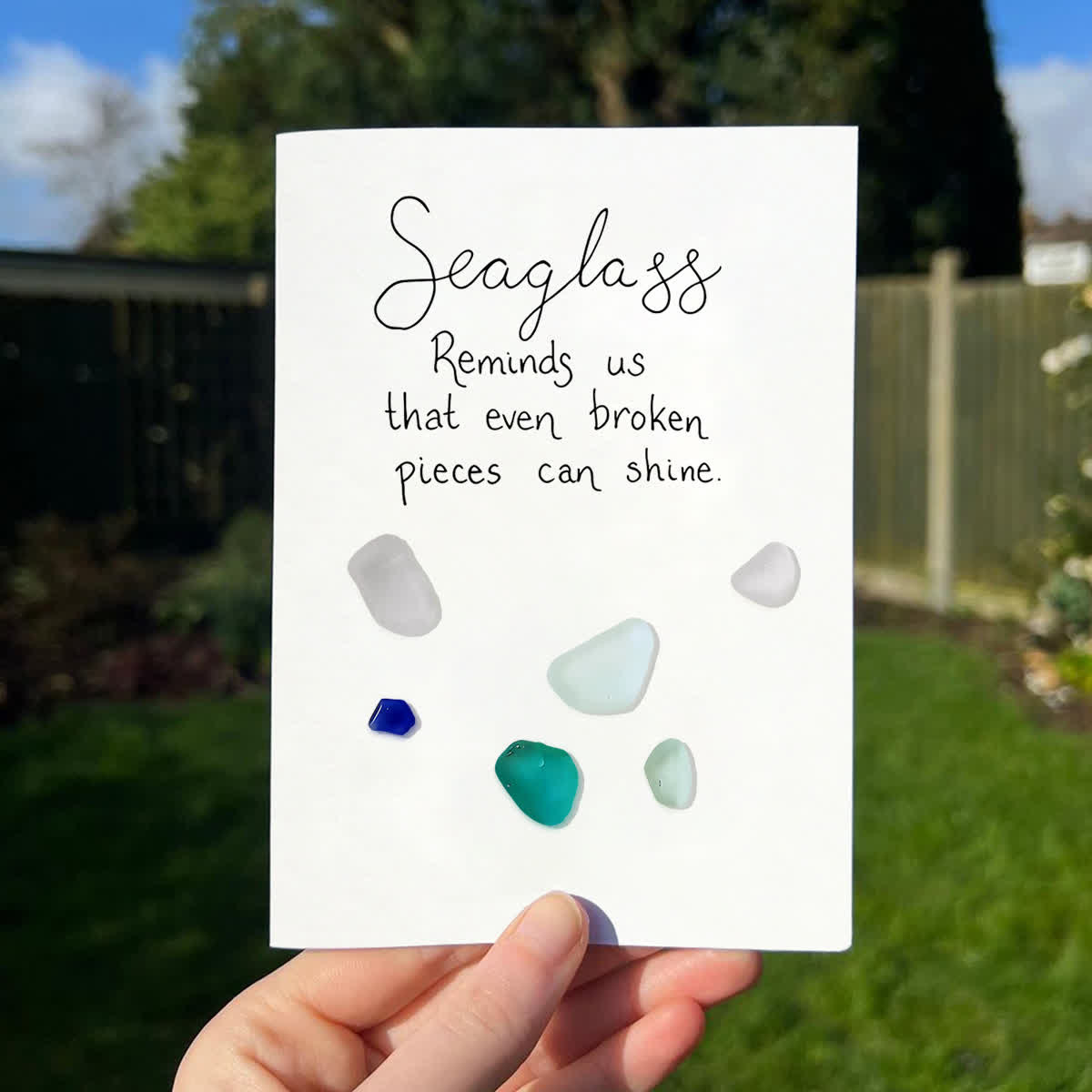 Shining Pieces Inspirational Quote Sea Glass Framed Art - Seaglass Card - 8" X 6" - image 1