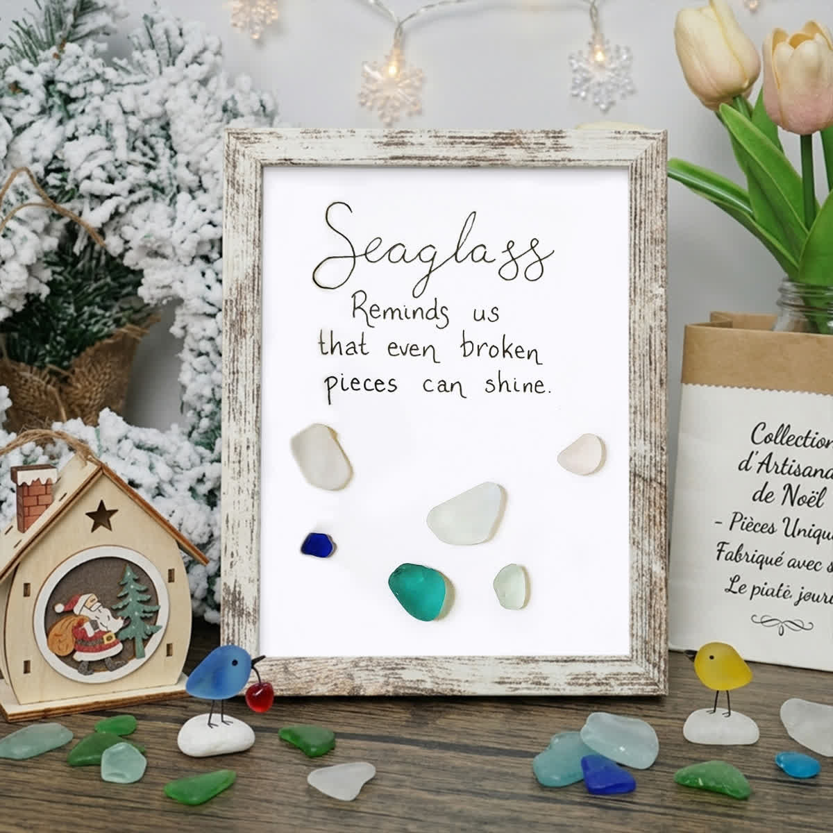 Shining Pieces Inspirational Quote Sea Glass Framed Art - Retro White - 8" X 6" - image 15