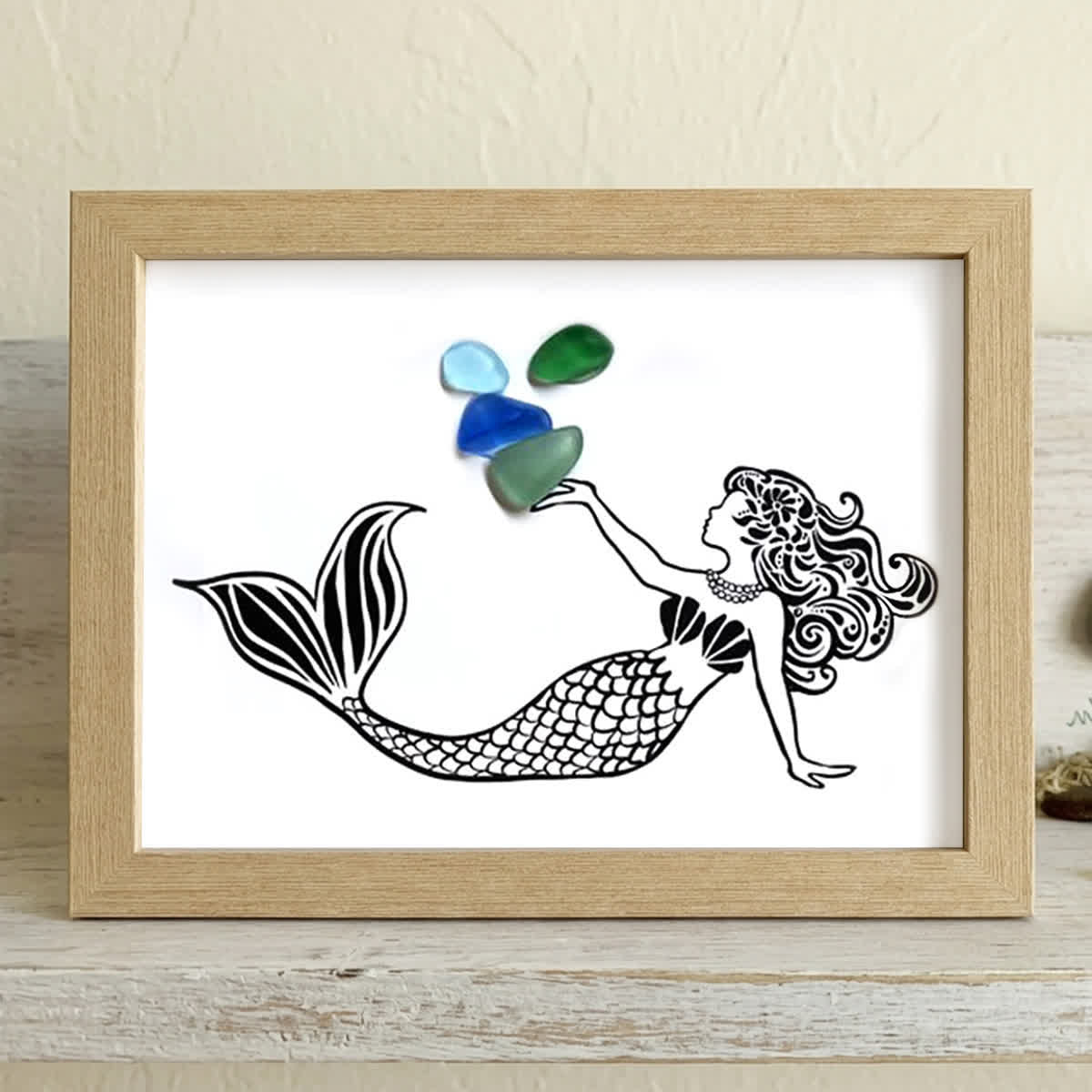 Ocean Whisper Mermaid Sea Glass Framed Art - Oak - 6" X 8" - image 7