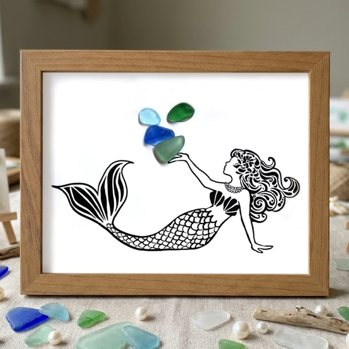 Ocean Whisper Mermaid Sea Glass Framed Art - Walnut Brown - 6" X 8" - image 8
