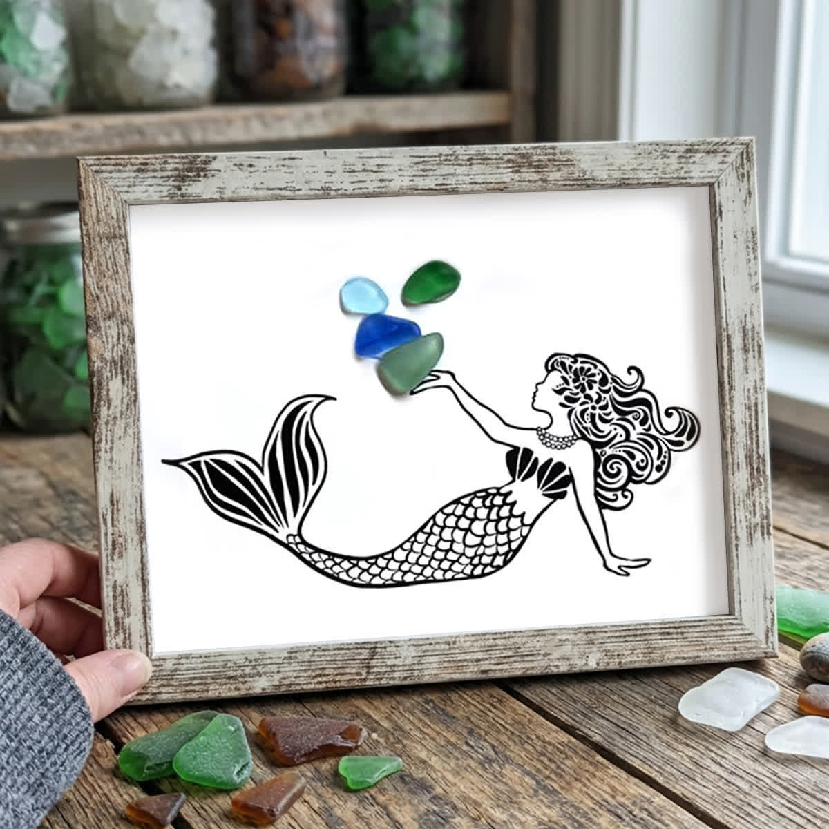 Ocean Whisper Mermaid Sea Glass Framed Art - Retro White - 6" X 8" - image 11