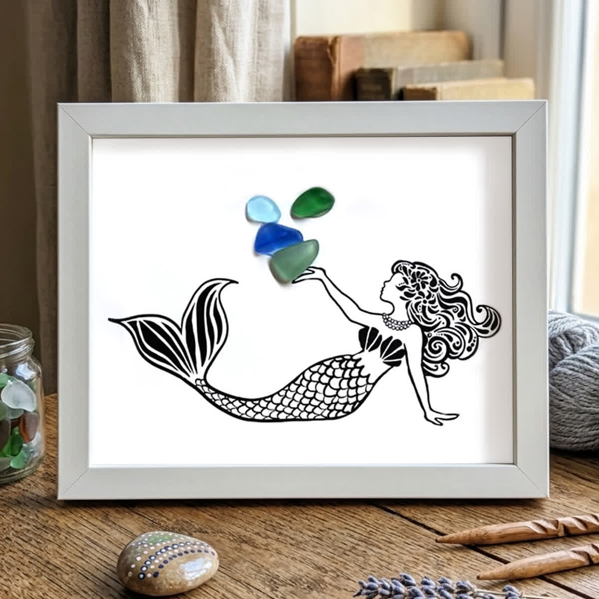 Ocean Whisper Mermaid Sea Glass Framed Art - White - 6" X 8" - image 10
