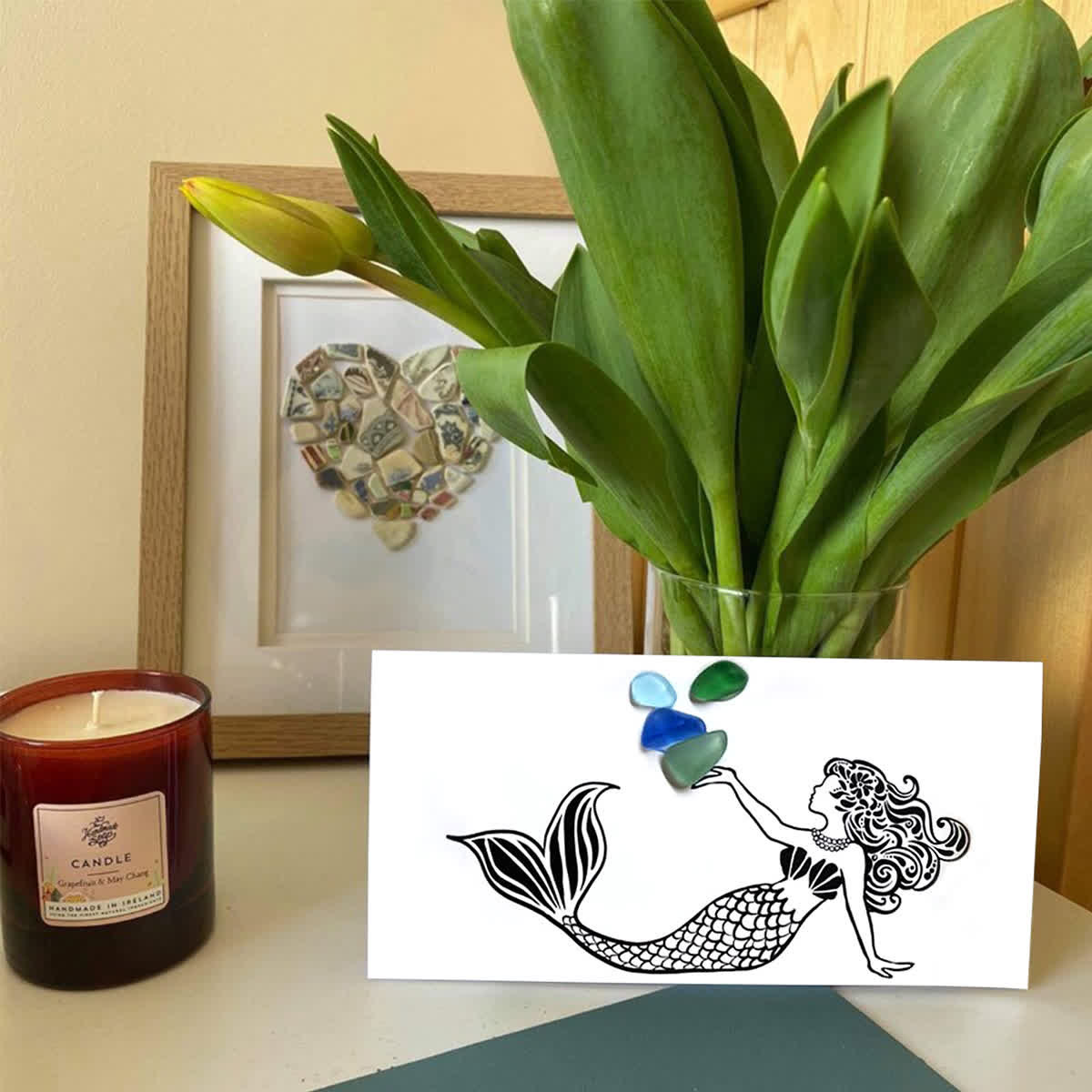 Ocean Whisper Mermaid Sea Glass Framed Art - Seaglass Card - 6" X 8" - image 1