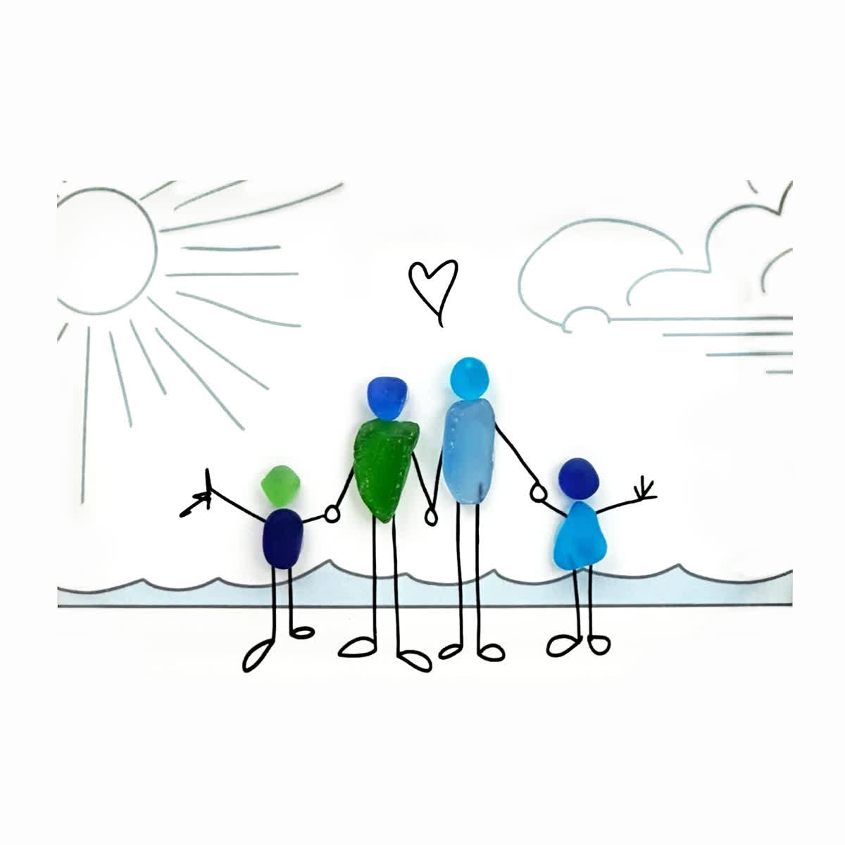 Coastal Celebration Of Family Love Sea Glass Framed Art - Seaglass Card - 6" X 8" - image 1