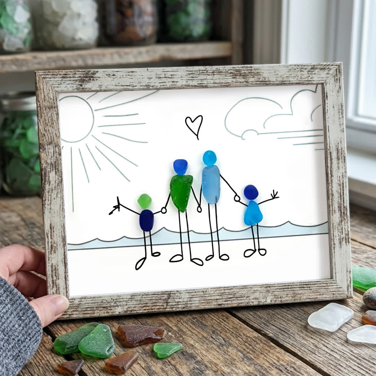 Coastal Celebration Of Family Love Sea Glass Framed Art - Retro White - 6" X 8" - image 11