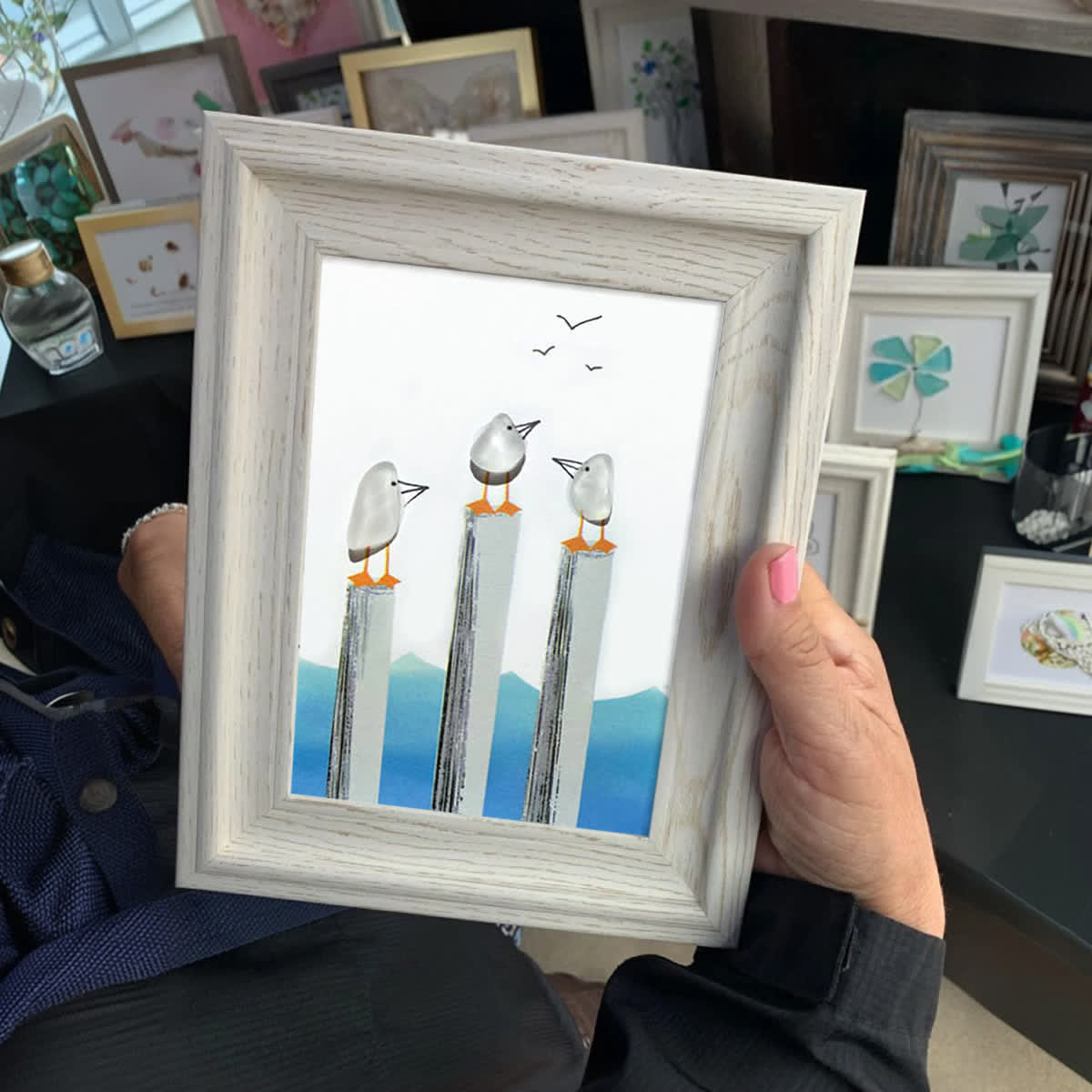 Calming Coastal Seagulls Sea Glass Framed Art - image 4