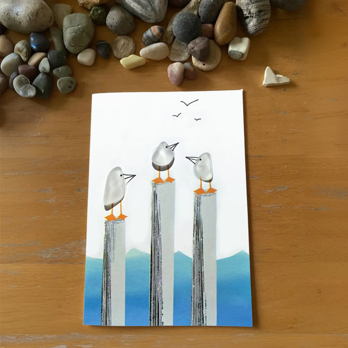 Calming Coastal Seagulls Sea Glass Framed Art - Seaglass Card - 8" X 6" - image 1