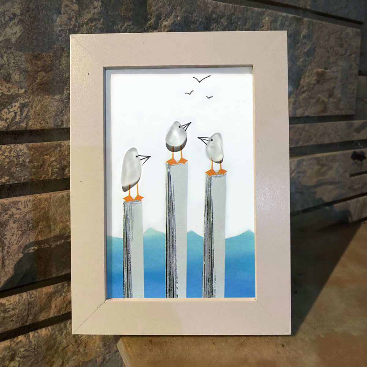 Calming Coastal Seagulls Sea Glass Framed Art - image 0