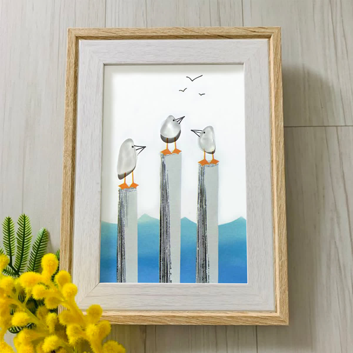 Calming Coastal Seagulls Sea Glass Framed Art - image 3