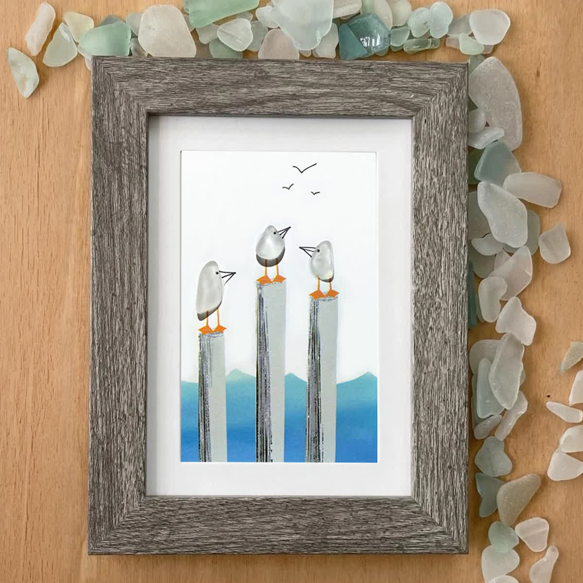 Calming Coastal Seagulls Sea Glass Framed Art - image 5