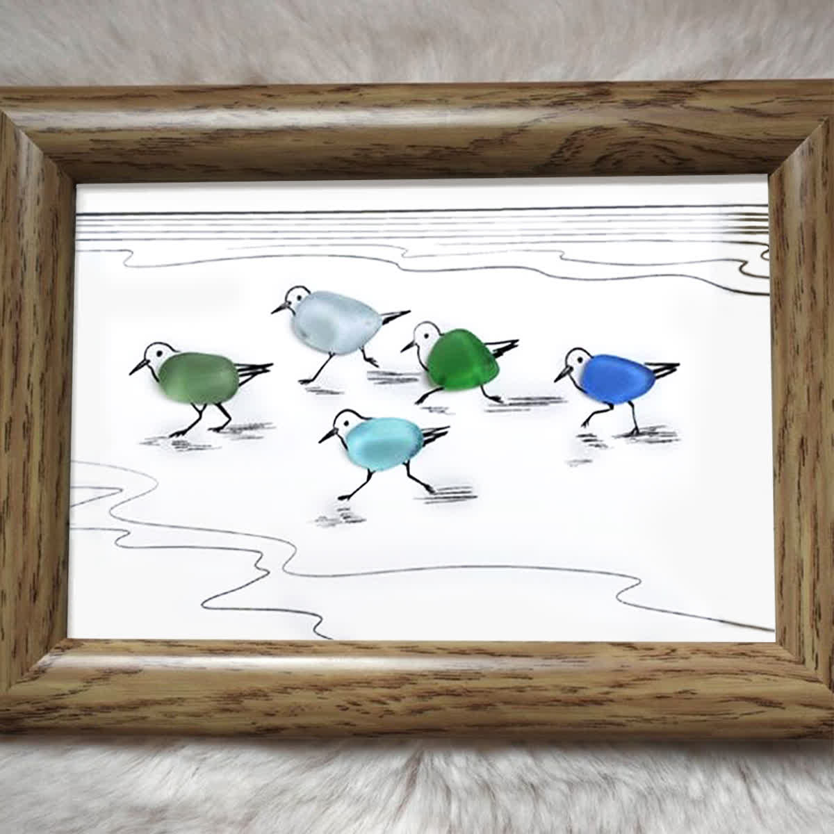 Coastal Life Shoreline Sandpipers Sea Glass Framed Art - image 5