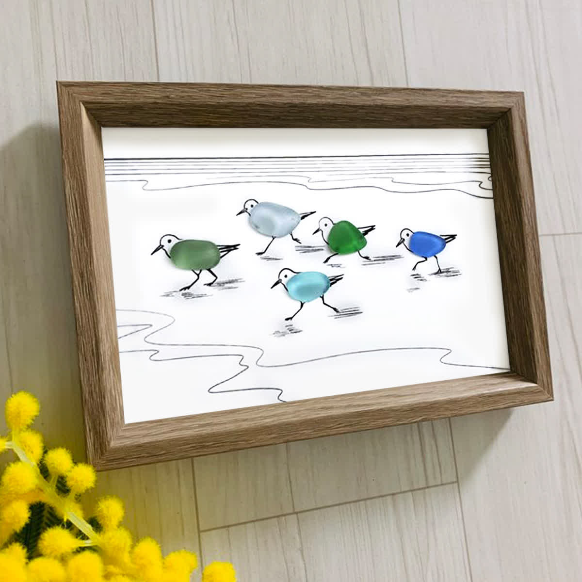 Coastal Life Shoreline Sandpipers Sea Glass Framed Art - image 3