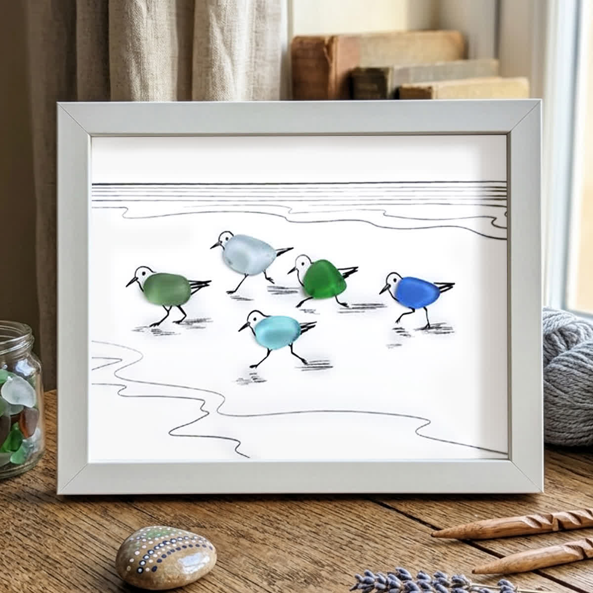 Coastal Life Shoreline Sandpipers Sea Glass Framed Art - White - 6" X 8" - image 10