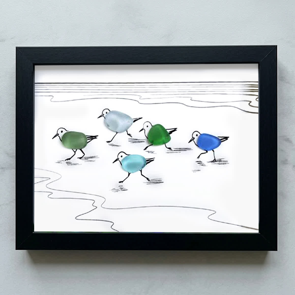 Coastal Life Shoreline Sandpipers Sea Glass Framed Art - Black - 6" X 8" - image 9