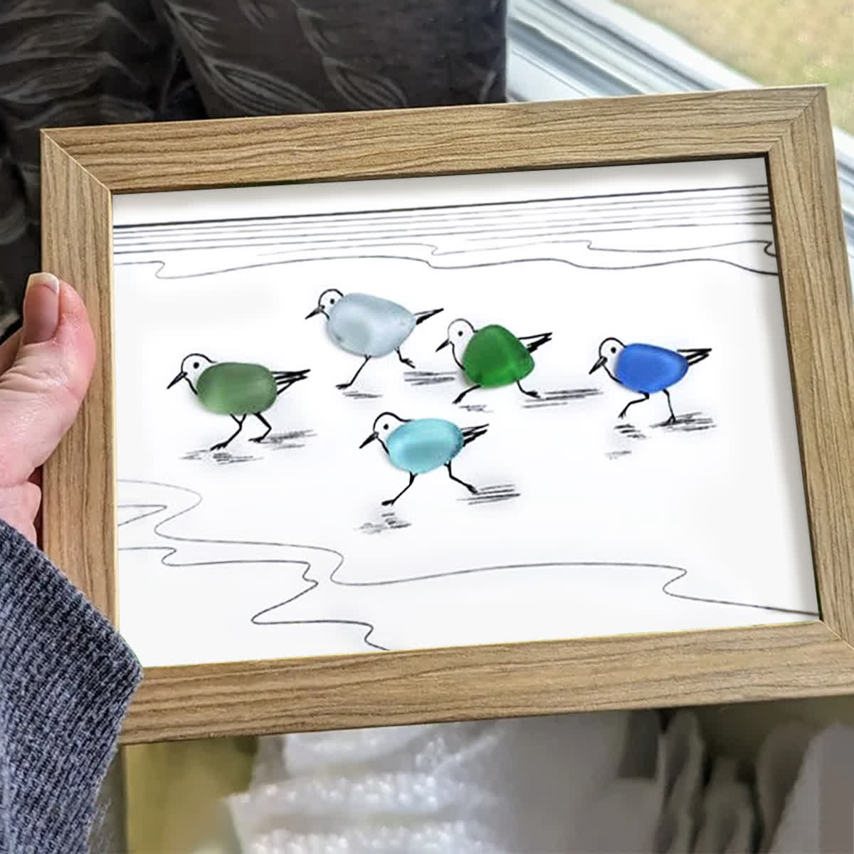 Coastal Life Shoreline Sandpipers Sea Glass Framed Art - image 6