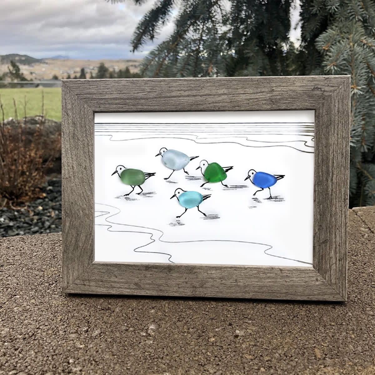 Coastal Life Shoreline Sandpipers Sea Glass Framed Art - image 4