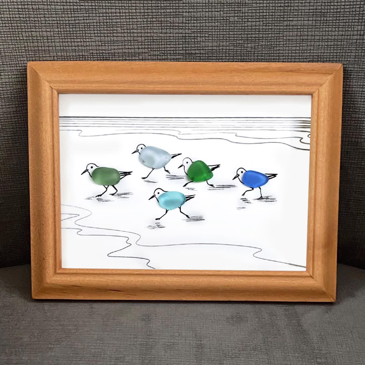 Coastal Life Shoreline Sandpipers Sea Glass Framed Art - image 0