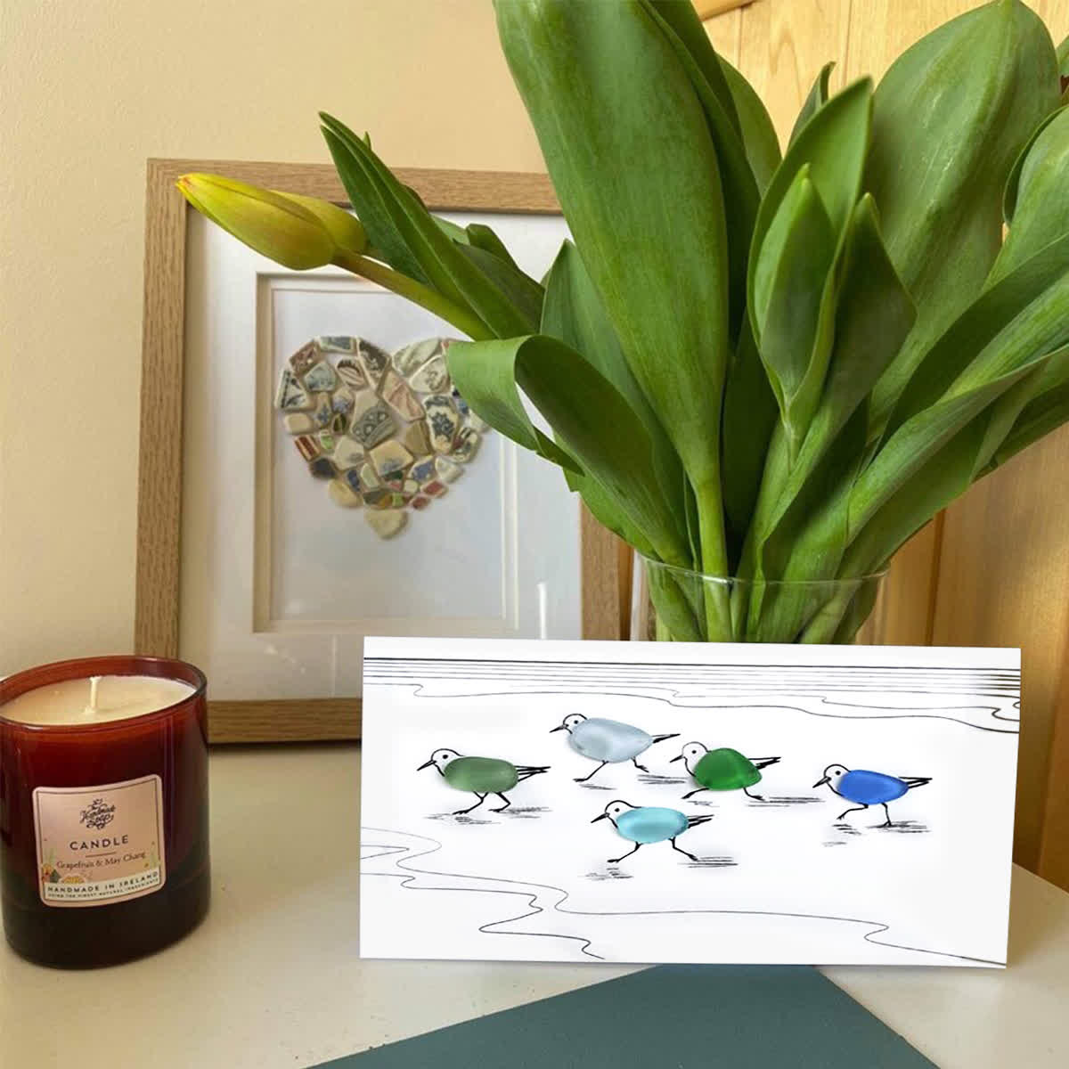Coastal Life Shoreline Sandpipers Sea Glass Framed Art - image 2