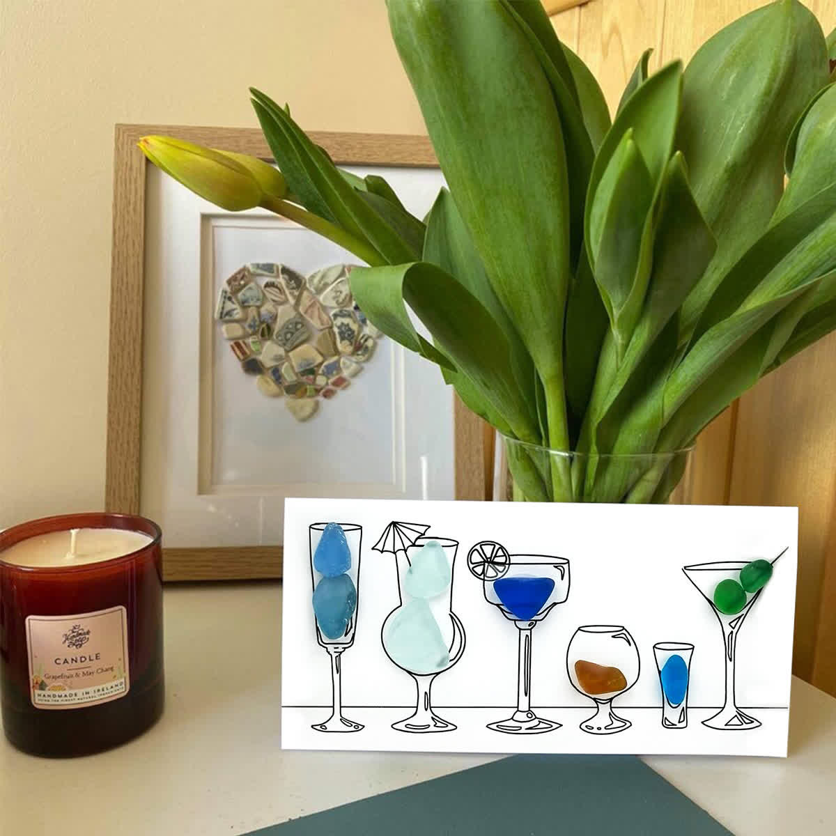 Cocktail Hour Coastal Charm Sea Glass Framed Art - image 1